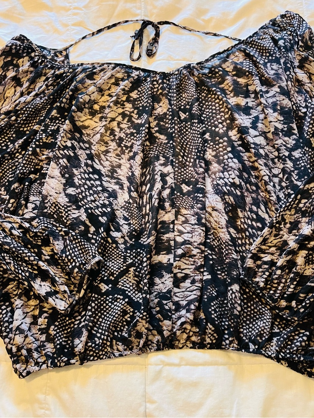 Buffalo David Bitton Black and Cream Snake Print Sheer Chiffon Top